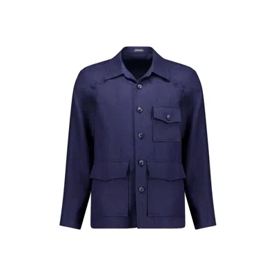 Autore Navy Blue Linen Full-length Jacket