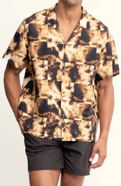 Auto-reply™ Alex Printed Linen Blend Camp Shirt In Brown