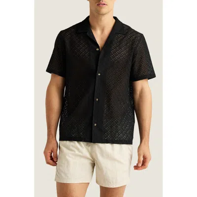 Auto-reply™ Alex Raschel Open Knit Camp Shirt In Black