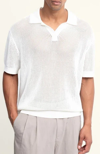 Auto-reply™ Johnny Collar Openwork Cotton Blend Polo Sweater In White