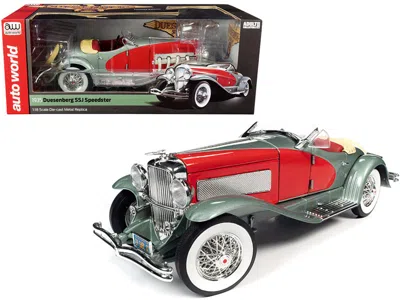 Autoworld 1935 Duesenberg Ssj Speedster Green Metallic With Enamel Red Coves 1/18 Diecast Model Car By Auto Wo In Gray