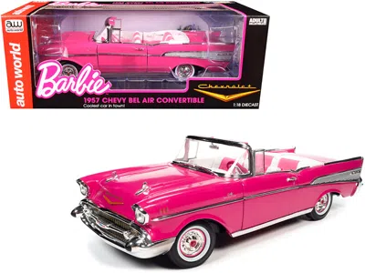 Autoworld 1957 Chevrolet Bel Air Convertible Pink "barbie" "silver Screen Machines" 1/18 Diecast Model Car By
