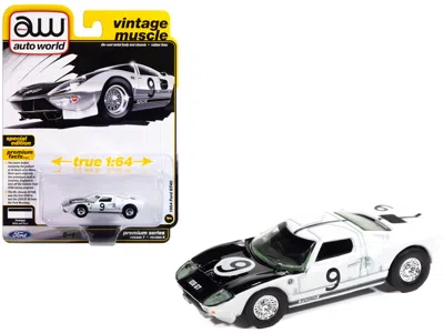Autoworld 1964 Ford Gt40 #9 White With Black Hood And Stripes "vintage Muscle" Series 1/64 Diecast Model Car B