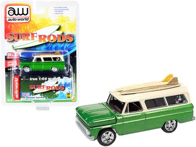 Autoworld 1965 Chevrolet Suburban Green Metallic And Cream With Two Surfboards "surf Rods" Limited Edition To