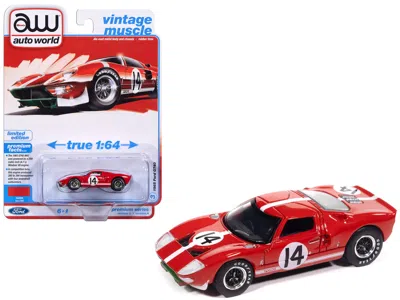 Autoworld 1965 Ford Gt40 #14 Red With White Stripes "vintage Muscle" Series 1/64 Diecast Model Car By Auto Wor
