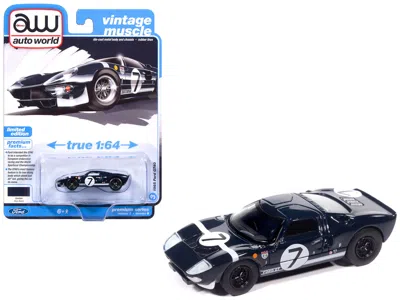 Autoworld 1965 Ford Gt40 #7 Blue Black With White Stripes "vintage Muscle" Series 1/64 Diecast Model Car By Au