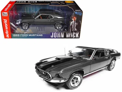 Autoworld 1969 Ford Mustang Dark Gray Metallic With Black Stripes "john Wick" (2014) Movie "silver Screen Mach