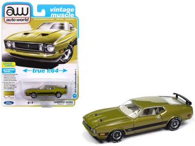 Autoworld 1973 Ford Mustang Mach 1 Bright Green Gold Metallic With Black Stripes "vintage Muscle" Series 1/64 