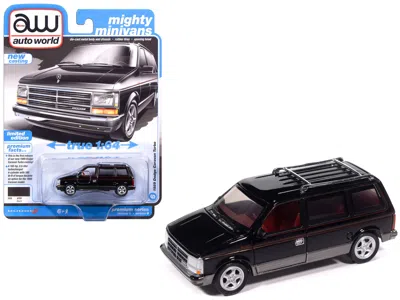Autoworld 1989 Dodge Caravan Turbo Van Black With Red Stripes And Interior "mighty Minivans" Series 1/64 Dieca