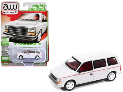 Autoworld 1989 Plymouth Voyager Turbo Van Bright White With Red Stripes And Interior "mighty Minivans" Series 