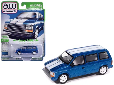 Autoworld 1989 Plymouth Voyager Turbo Van Daytona Blue Metallic With White Stripes And Interior "mighty Miniva