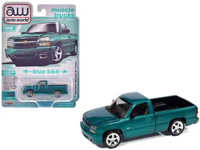 Autoworld 2005 Chevrolet Silverado Ss Custom Pickup Truck Teal Metallic "muscle Trucks" Series 1/64 Diecast Mo In Green