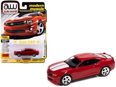 Autoworld 2010 Chevrolet Camaro Rs/ss Victory Red With White Stripes "modern Muscle" Series 1/64 Diecast Model