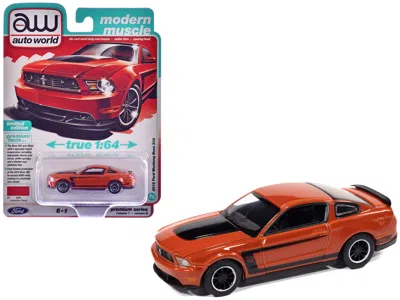Autoworld 2012 Ford Mustang Boss 302 Competition Orange With Black Accents "modern Muscle" Series 1/64 Diecast In Red