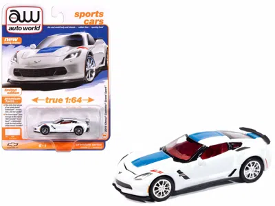 Autoworld 2018 Chevrolet Corvette Grand Sport Arctic White With Blue Stripe And Red Interior "sports Cars" Ser