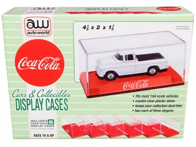 Autoworld 6 Collectible Acrylic Display Show Cases With Red Plastic Bases With 3 Different Slogans "coca-cola" In White