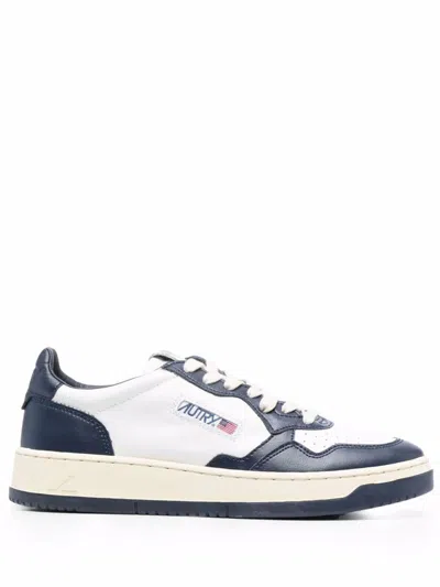 Autry Classic Low-top Sneakers With Textured Leather And Contrasting Sole In Blue