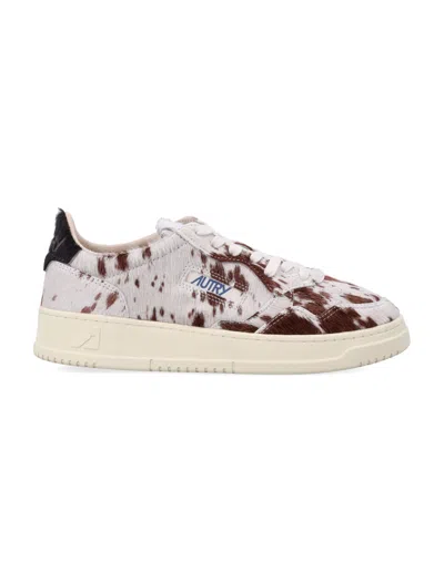 Autry Pony-fur Cow-print Sneakers In Multi
