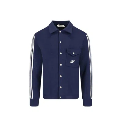 Autry Logo-embroidered Striped-sleeve Cardigan In Blue