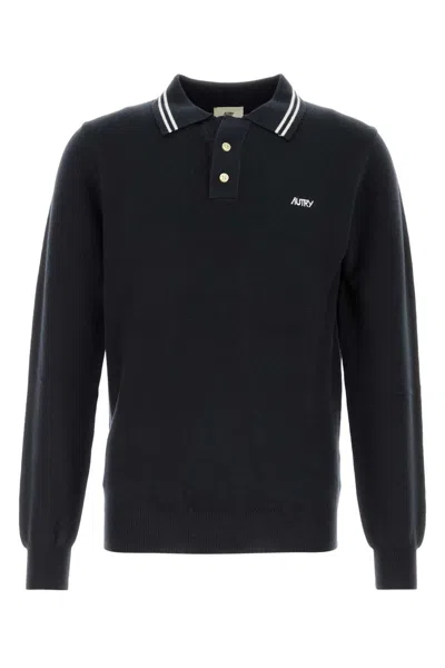 Autry Autumn-ready Merino Wool Knit Polo Shirt In Black