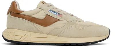 Autry Beige & Brown Reelwind Low Sneakers In Suede/net Ecru/caths