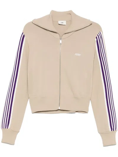 AUTRY BEIGE KNITTED ZIP-UP SWEATSHIRT