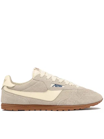 Autry Beige Leather Flats In Gray