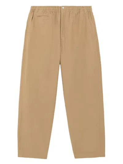 Autry Beige Technical Cotton Chinos With Embroidered Logo In Brown