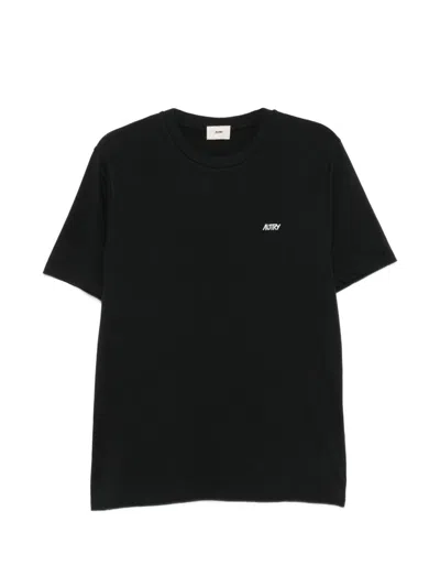 Autry Black Short-sleeved Cotton T-shirt With Logo