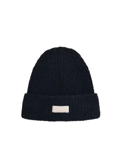 Autry Black Virgin Wool Blend Beanie In Wool Stone