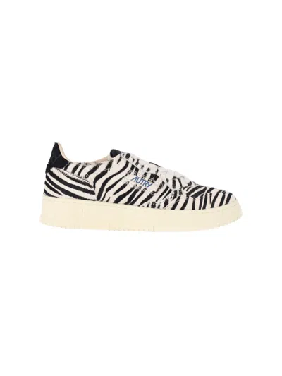 Autry Black Zebra Pony Hair Medalist Sneakers In Animal Print