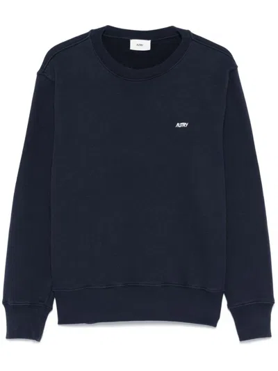 Autry Blue Cotton Crewneck Sweatshirt With Logo Print