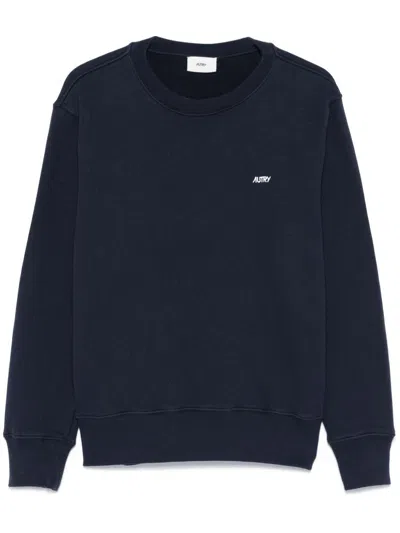 Autry Blue Cotton Crewneck Sweatshirt With Logo Print