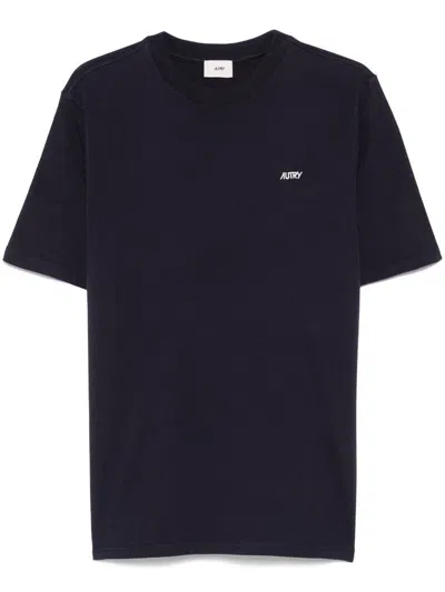 AUTRY BLUE COTTON T-SHIRT WITH WHITE LOGO PRINT