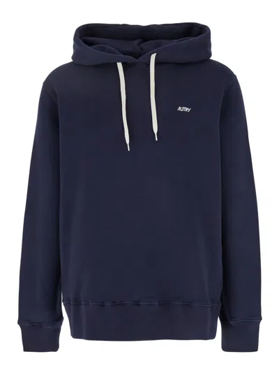 Autry Blue Hoodie With Embroidered Logo On The Front In Cotton Man
