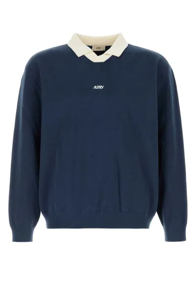 Autry Knit Oversized Polo Shirt Contrasting Collar In Blue