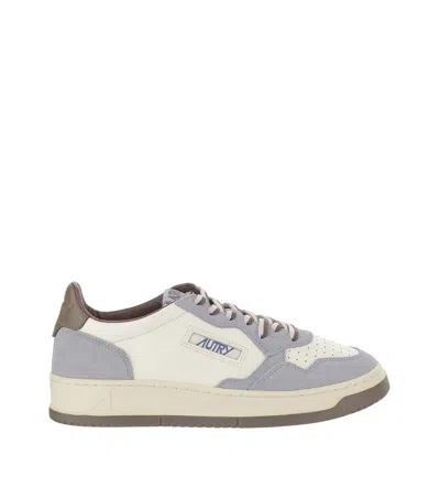 Autry Low Leather Sneakers With Suede Overlays In Multi