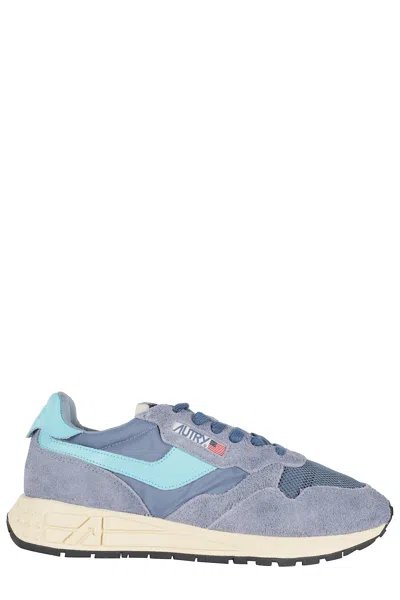 Autry Blue Reelwind Low Side-logo Suede Sneakers In Black