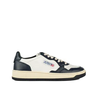 Autry Blue White Two-tone Leather Low Medalist Sneakers In Black
