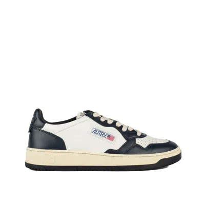 AUTRY AUTRY BLUE WHITE TWO-TONE LEATHER LOW MEDALIST SNEAKERS