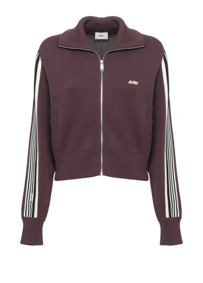 Autry Bordeaux Logo High Neck Viscose Sweatshirt In Burgundy
