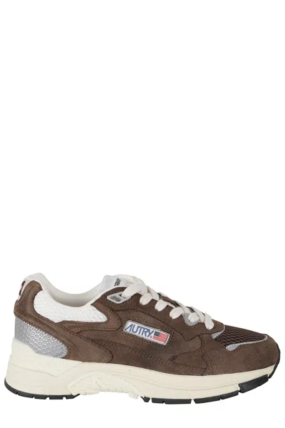 Autry Brown Hyperway Low Mesh Inserts Suede Sneakers In Multi