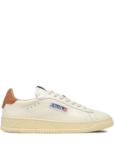 Autry Brown Leather Fabric Sneakers In White