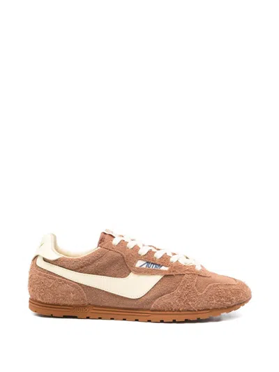 Autry Brown Leather Logo Patch Flat Shoes