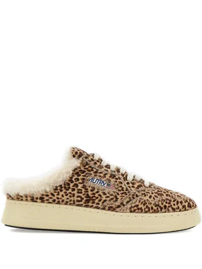 Autry Brown Shearling Trim Sneaker In White