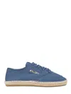 Autry Canvas Lace-up Flat Shoes With Woven Jute Sole In Blue