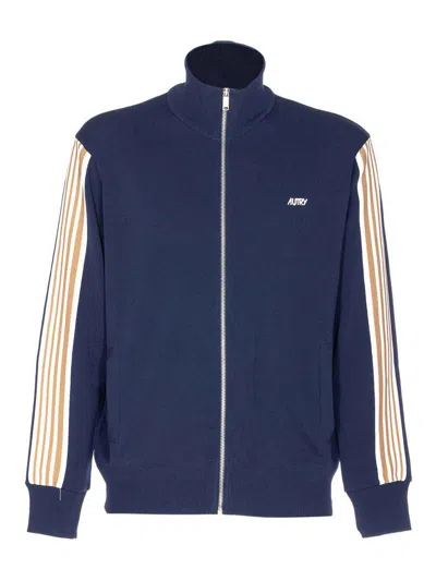 Autry Stripe-detail Zip-up Sweatshirt In Blue