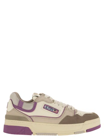 Autry Clc - Leather Trainers In White/grey/fuchsia/tobacco