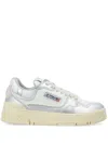 Autry Silver And White Low Top Sneakers With Logo Patch In Metallic Leather Woman