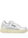 Autry Silver And White Low Top Sneakers With Logo Patch In Metallic Leather Woman In Silver